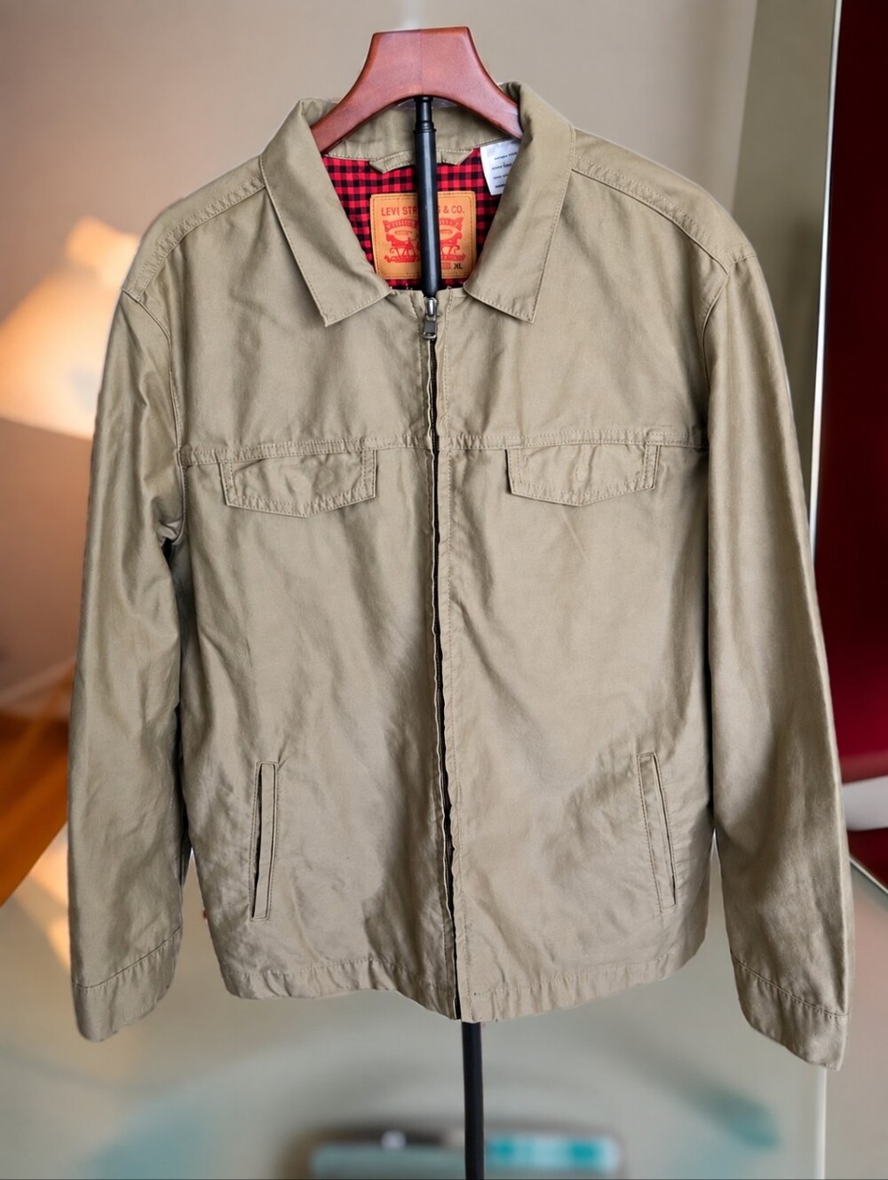 Levi's Khaki Cotton Harrington Trucker Jacket XL | Buffalo Plaid Lined